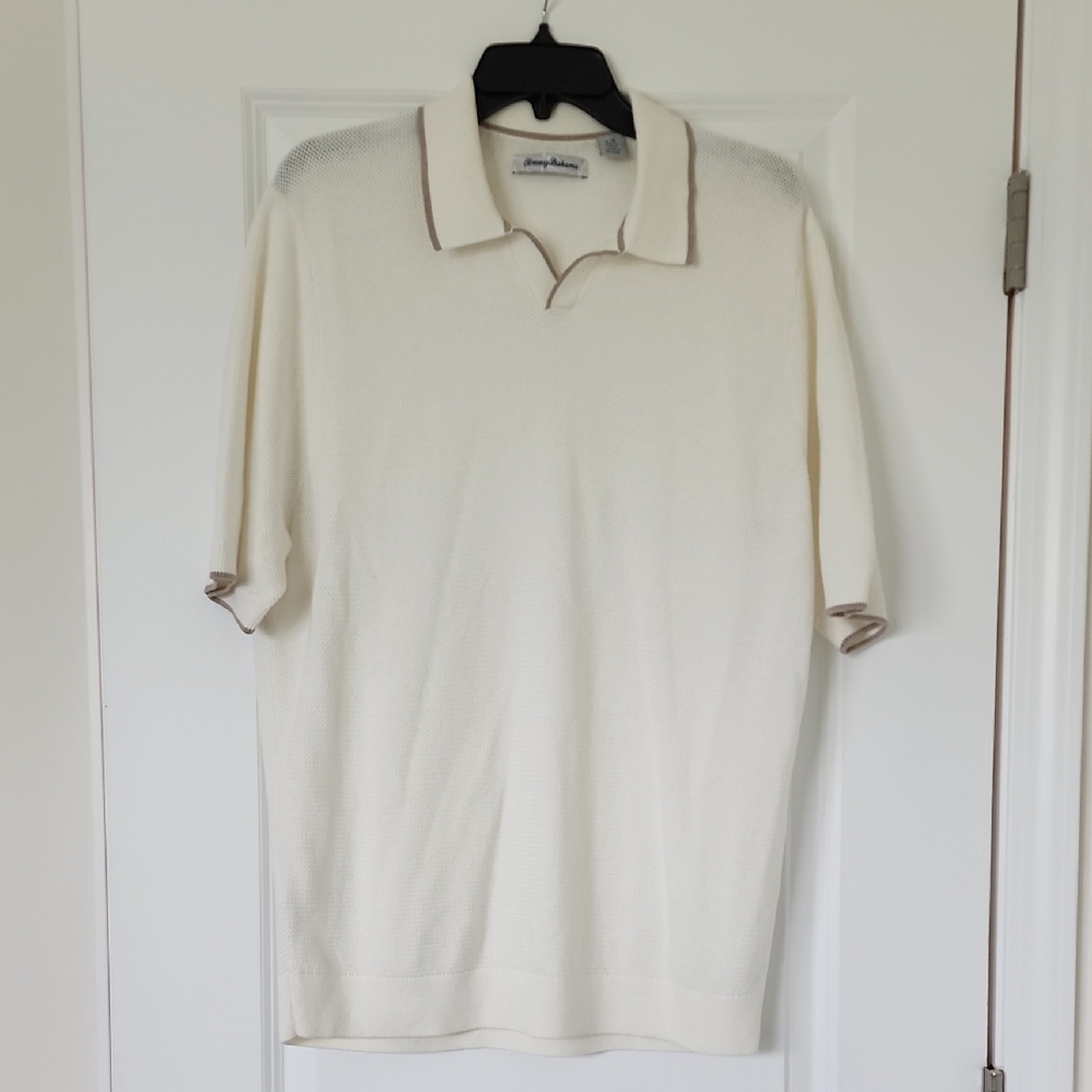 Tommy Bahama Cream Polo Shirt Classic Short Sleeve